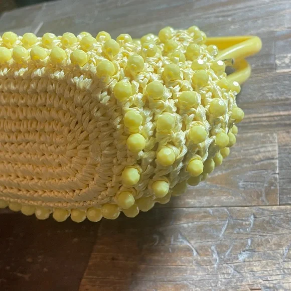 Vintage Bag by Donna Sunshine Yellow Rafia Crochet Handbag with Lucite Handle🖤 - Picture 10 of 12